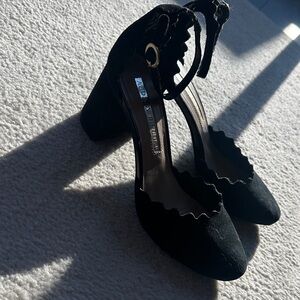 Audrey Brooke Black Scalloped Block Heels